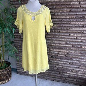 Gabrielle Crochet Lace Yoke Bright Yellow Breezy Coastal Dress Size Small